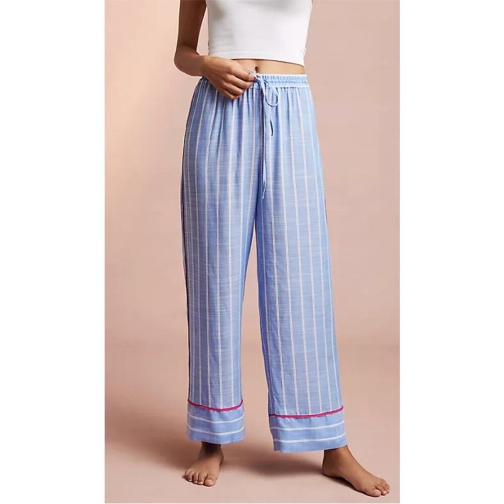 Floreat Anthropologie Trista Silky Wide-Leg Pajama Pants Blue Striped Small
